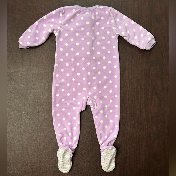 Carter’s Girls Size 12 months Purple with Dots Monkey Girl Fleece Footed Sleeper - Picture 2 of 4